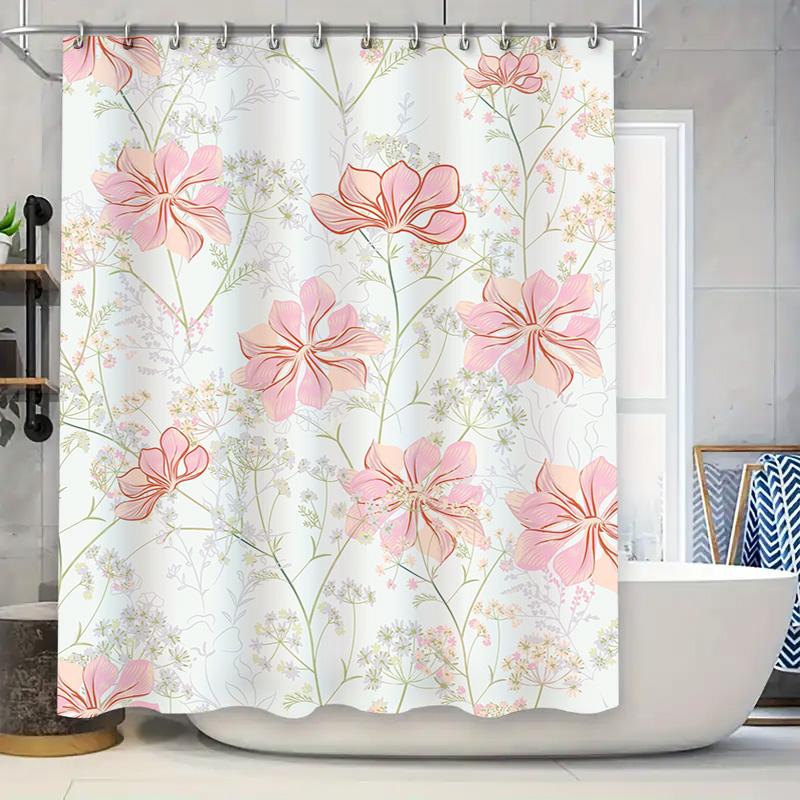 Delicate Pink Flower Printed Shower Curtain Bath Mat Home Decor Waterproof Decorative Window Decoration for Kitchen Bathroom 3D