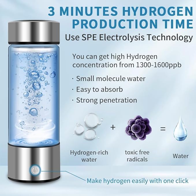 Улучшенная бутылка для водородной воды, 420 мл водородной воды, генератор бутылки для водородной воды улучшает качество воды за 3 минуты - технология SPE PEM, портативный водород
