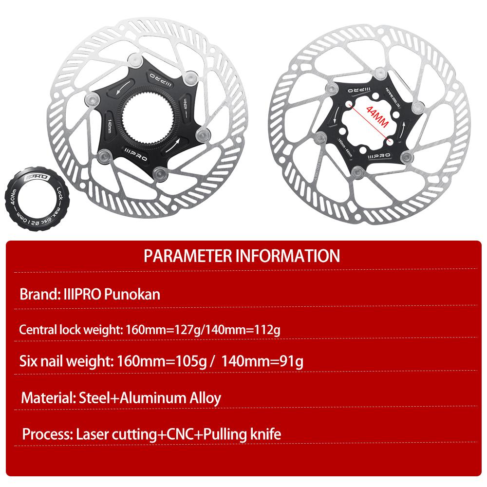 IIIPRO 6-Bolt Centerlock Ultra-Light Disc Brake Rotor with Heat Dissipation for MTB Road Bike 140mm/160mm High-Performance Brake