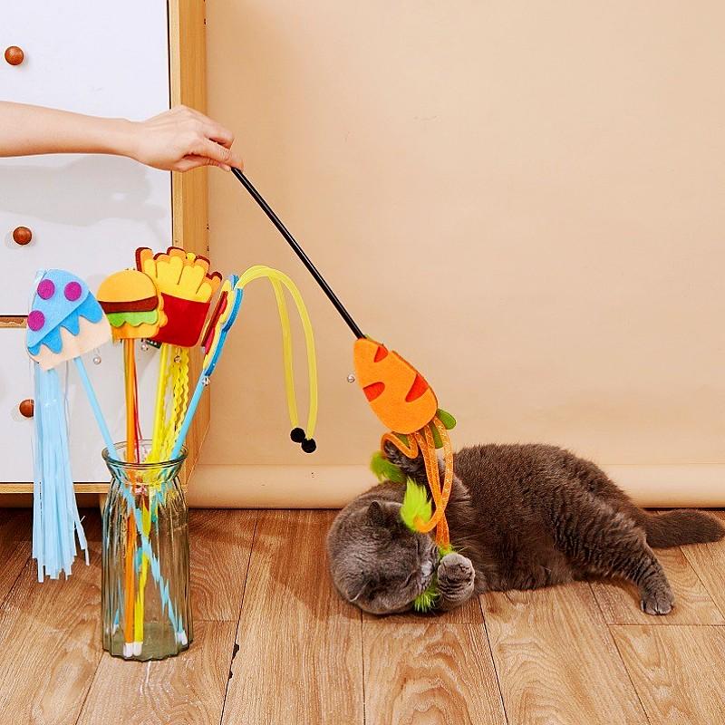 Cat Toy Tassel Stick Cat Toys Interactive Feather Kitten Teaser Stick Butterfly Cats Teaser Cute Cats Toy with Bell Pet Products