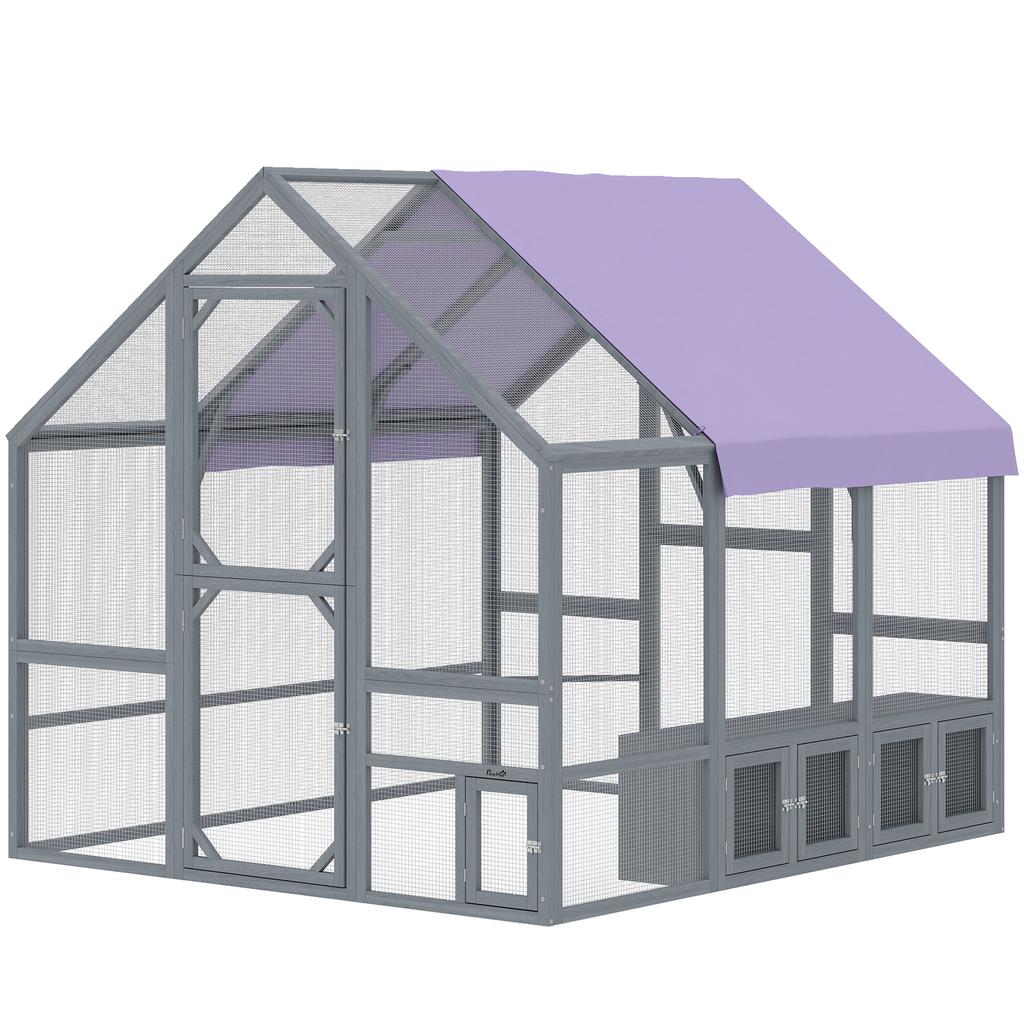 Pollaio con Copertura Impermeabile 2 Nidi 2 Posatoi per 8-10 Galline Legno 211 x 186,5 x 185,5 cm Grigio Scuro