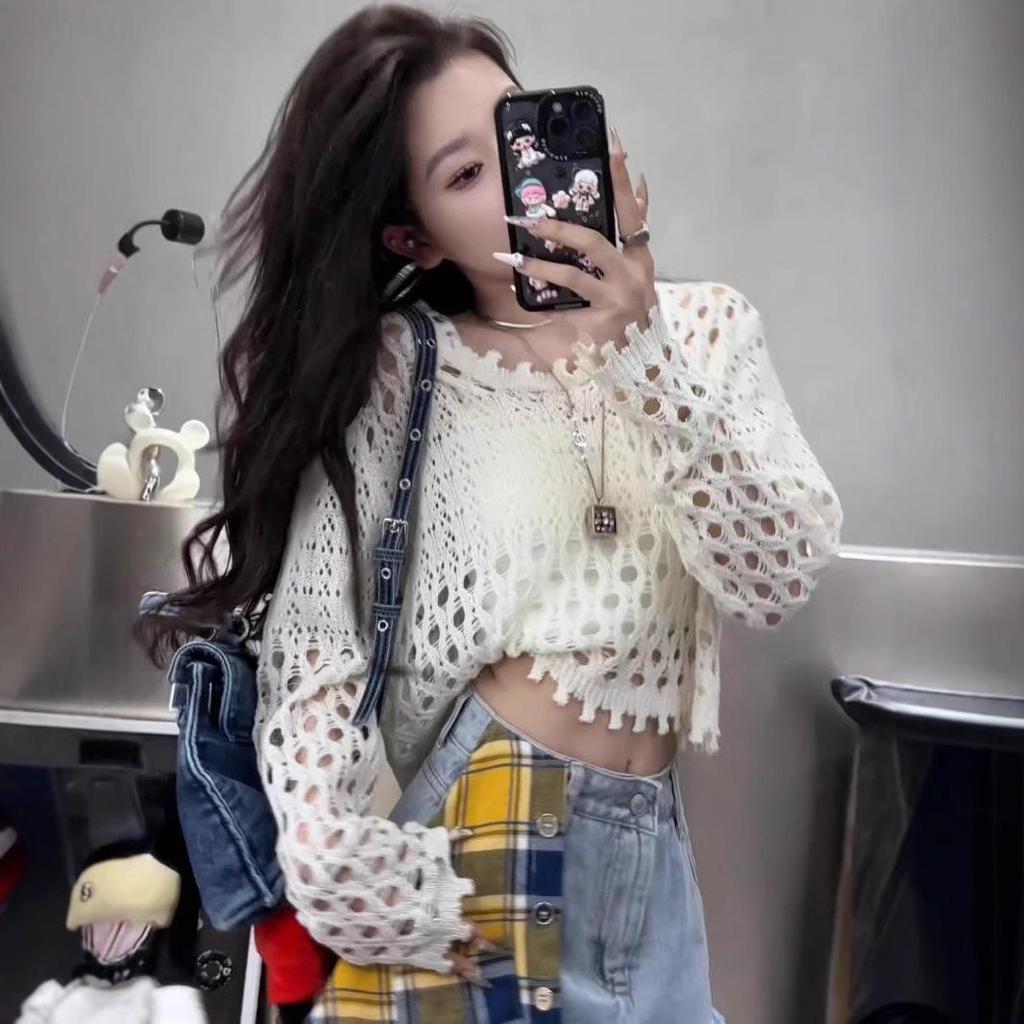 Women's Hollow Crochet Knit Cardigan - 2025 Summer High-End Loose Fit, Petite and Lightweight