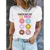 Women's Funny "Check Out My Six Pack" Donut Print Loose Casual Summer T-Shirt