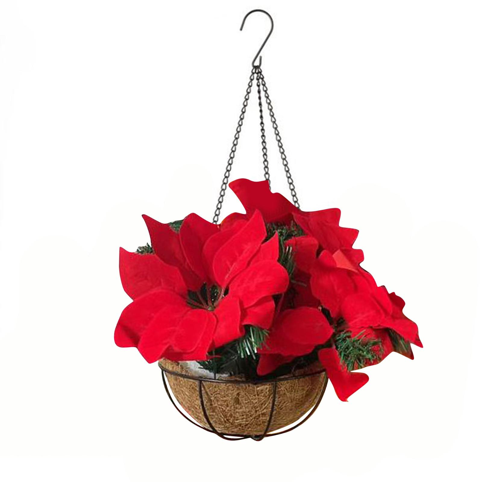 

Frosted Flower Hanging Basket Christmas The Cordless Hanging Holiday Poinsettia Basket