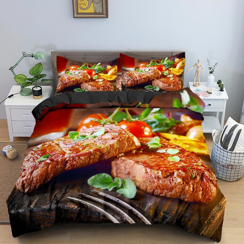 Set Biancheria da Letto con Stampa Hamburger Vintage 3D per Amanti del Fast Food Copripiumino con Stampa Cheeseburger 3 Pezzi Copriletto Divertente Creativo Matrimoniale