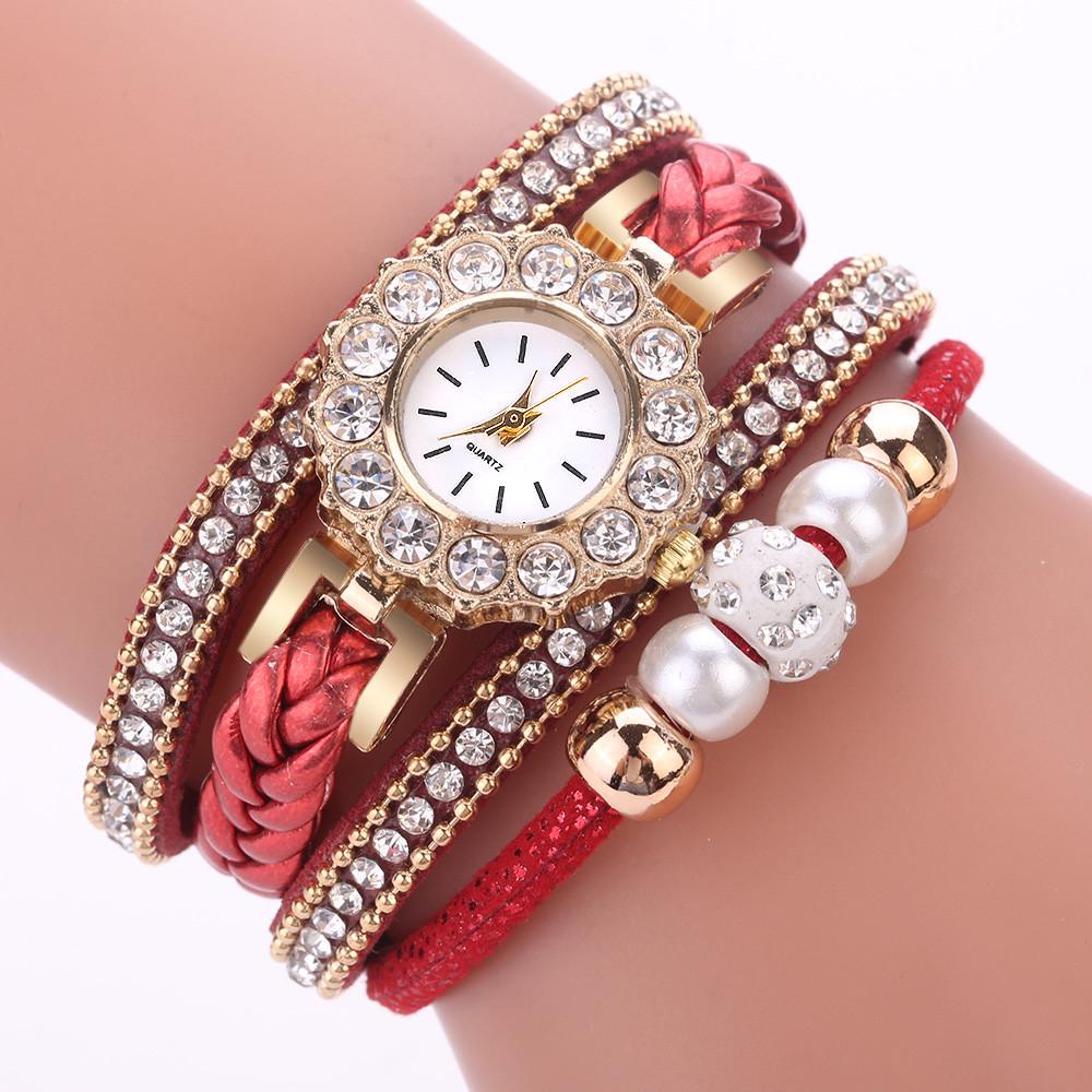 Women Fashion Quartz Wrist Vintage Weave Wrap Watch Bracelet