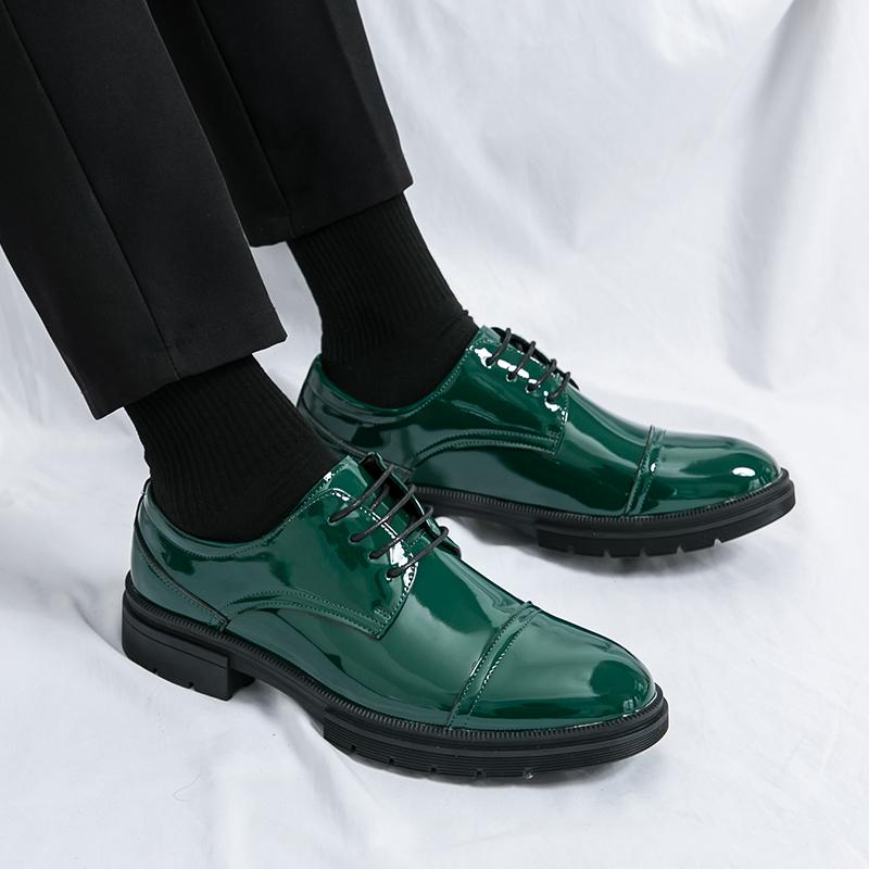 Classic Italian Style Mens Green Derby Formal Shoes Career Office Leather Shoes Pointy Toe Handmade Business Wedding Dress Shoes