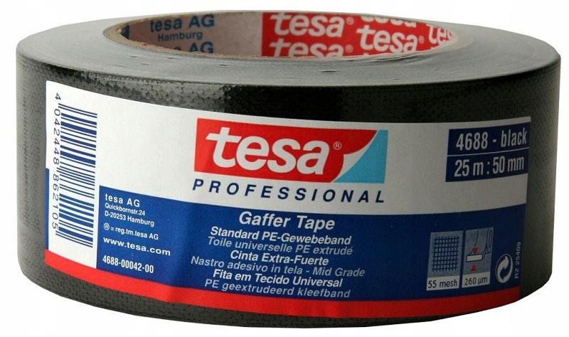 Taśma Naprawcza Tesa Gaffer 25M X 50Mm Czarna 4688 Tkaninowa Wodoodporna