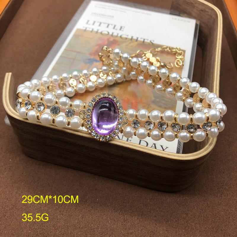 Necklace Gray Shell Pearl Colored Glazed Neck Chain Stud Earrings Bracelet Set