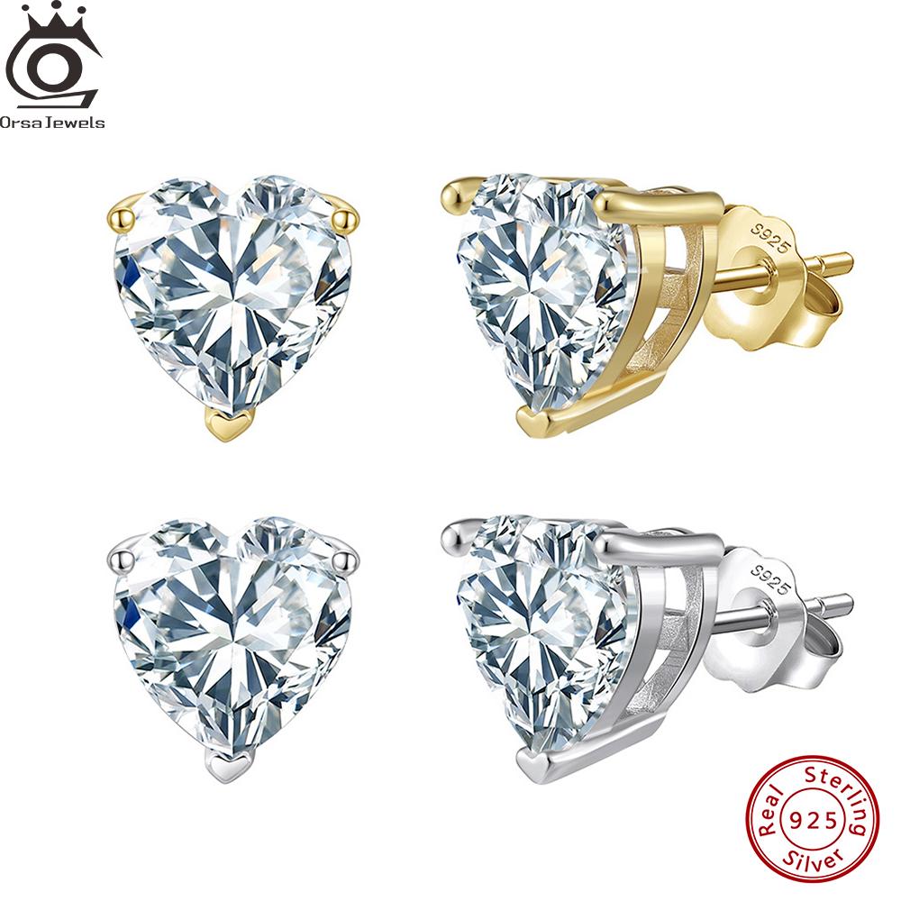 ORSA JEWELS Shiny and Romantic 925 Silver Stud Earrings with a Heart Zirconia, the Ultimate Jewelry for Valentine's Day LZE55