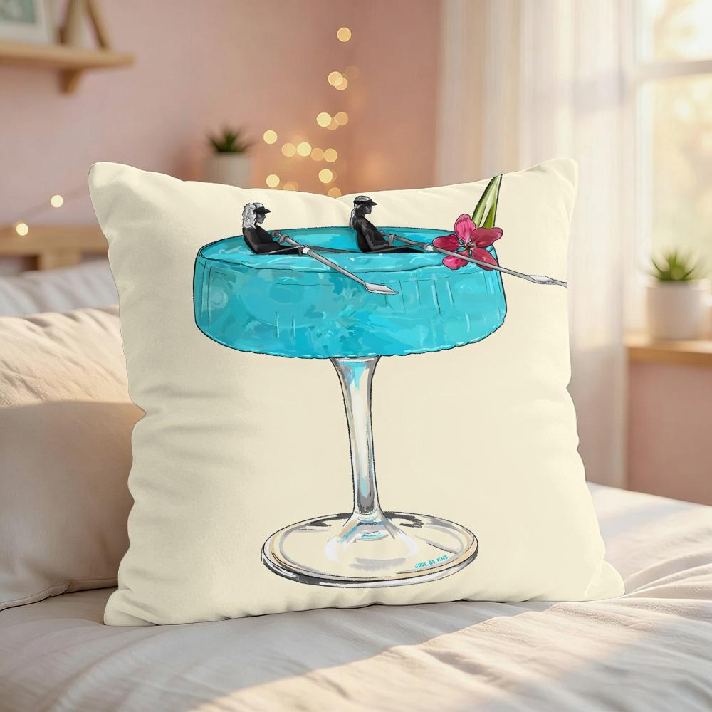 Wine Animal Art Design INS Cushion Cover Silky Short Plush Invisible Zipper Dustproof Sofa Pillow Case For Home Decor