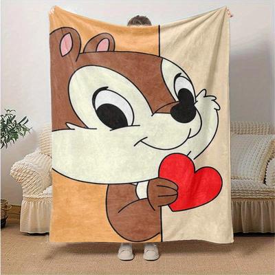 1pc, Charming Cartoon Squirrel Holding Heart Shaped Blanket Perfect for Home Decor, Couch Blanket, Travel, Camping, Office Nap, Gift Idea
