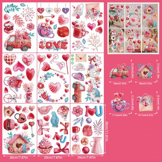 71Pcs/Set Valentine's Day Window Cling Waterproof PVC Cartoon Gnome Love Heart