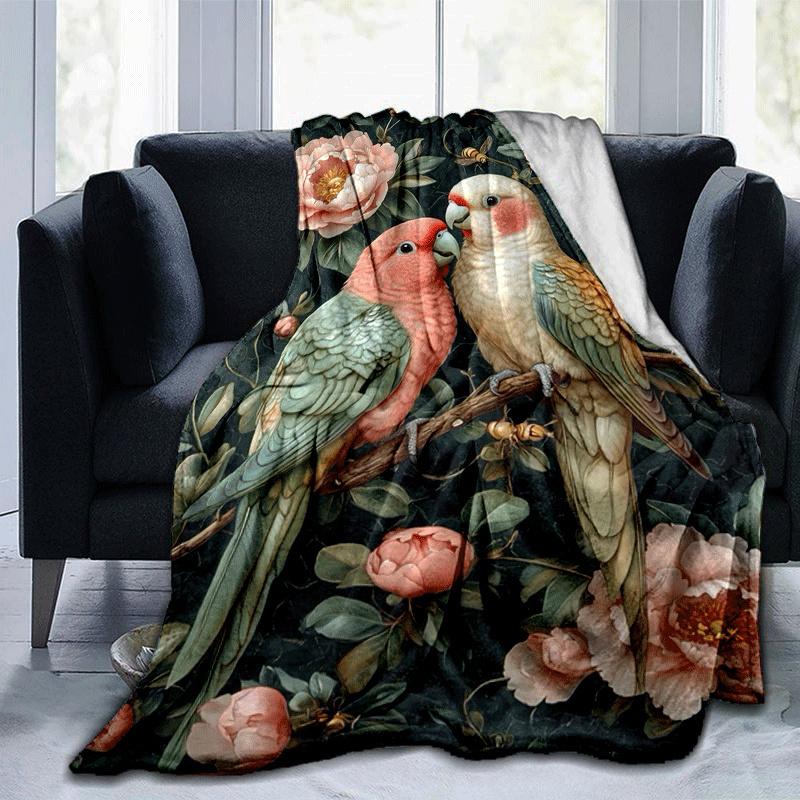 

1pc Bird Printing Lightweight Flannel Blanket, Comfortable and Warm Blanket, for Camping Sofa Bed and Couch Office, Gift 100x150cm