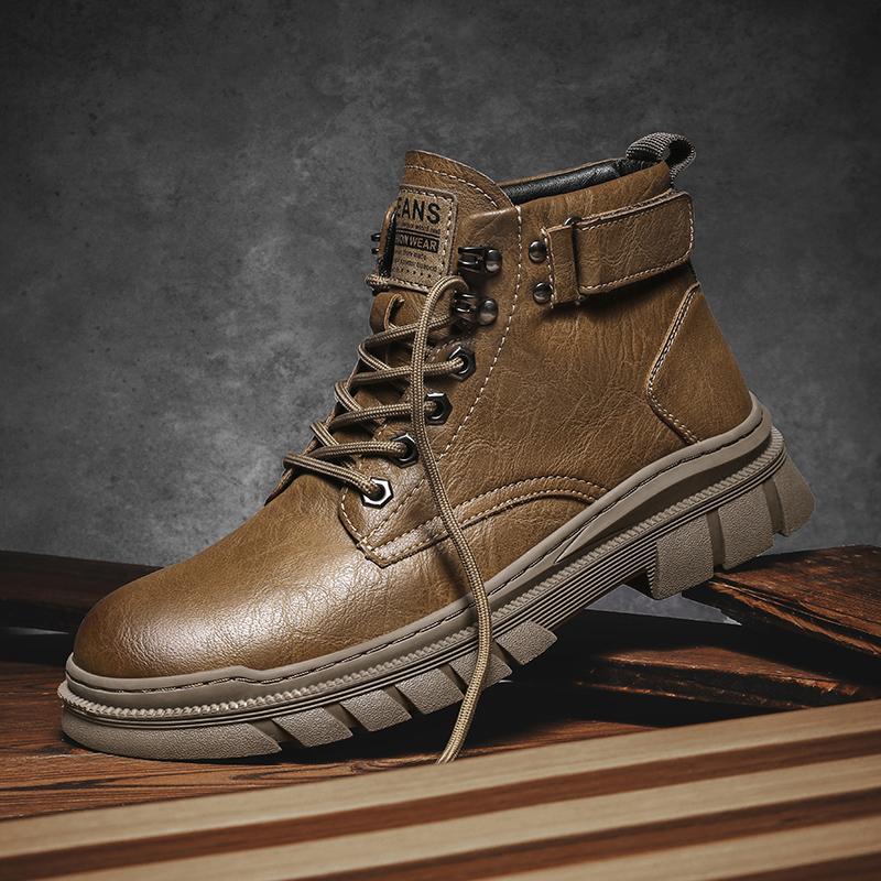 New Design Simple Men's Ankle Boots Handmade Casual Leather Biker Boot Autumn Winter High Top Shoes Plush Fur Motorcycle Botas