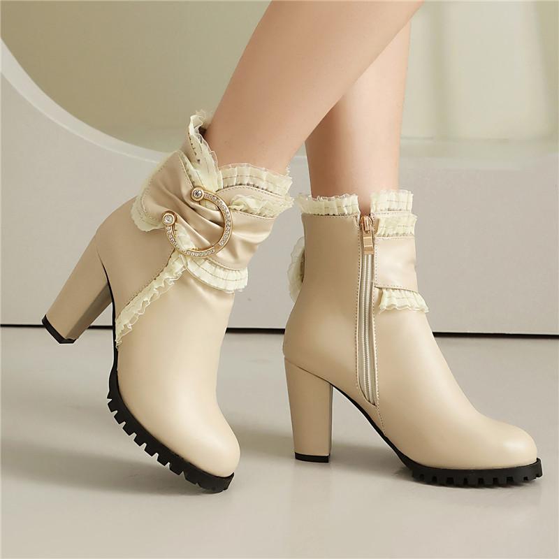 Women's High-heeled Short Boots Autumn and Winter New Waterproof Table Thick-heeled Large-size Roman Short Boots