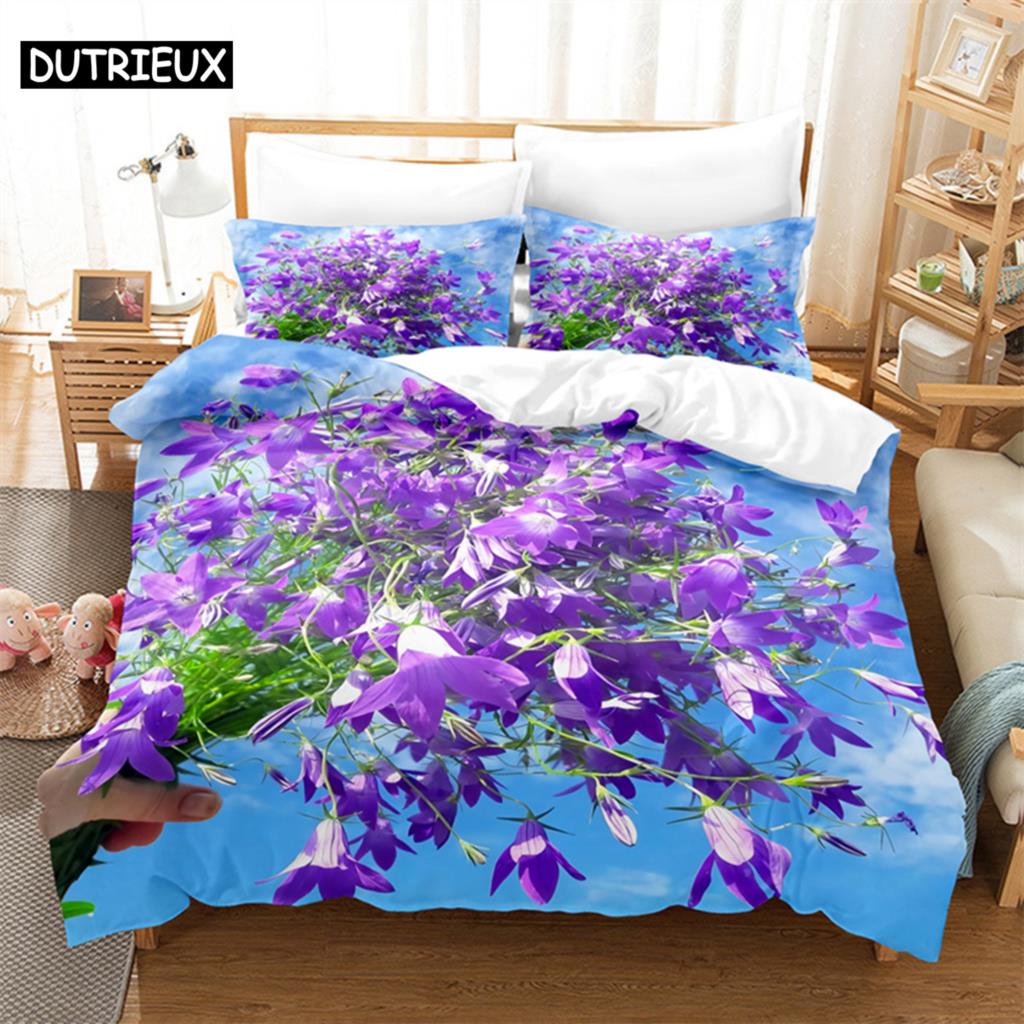 Purple Flowers Queen Bedding Set Duvet Cover Set Kids Bedding Digital Printing Bed Linen King Size Duvet Cover Set Bedding Set