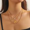 Stainless Steel Double Layer Heart Necklace Snake Chain Crystal Pendant Hypoallergenic Y2K Jewelry