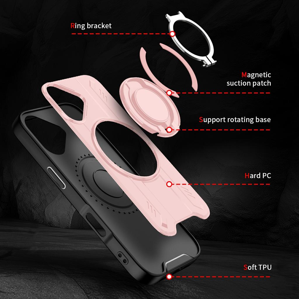 For iPhone 17 Case Compatible with MagSafe Rotating Ring Kickstand PC + TPU Shockproof Phone Cover