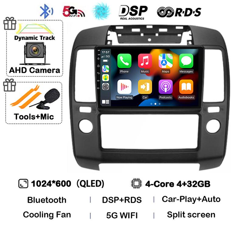 Android 14 Carplay Auto Car Radio For Nissan Navara 3 D40 2004 2005 2006 2007 2008-2010 Multimedia Player GPS 4G WIFI 360 Camera