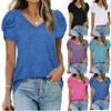 Spring Summer Women's Solid Twist Knot V-Neck Short Sleeve T-Shirt Basic Causal Top, European & American Style