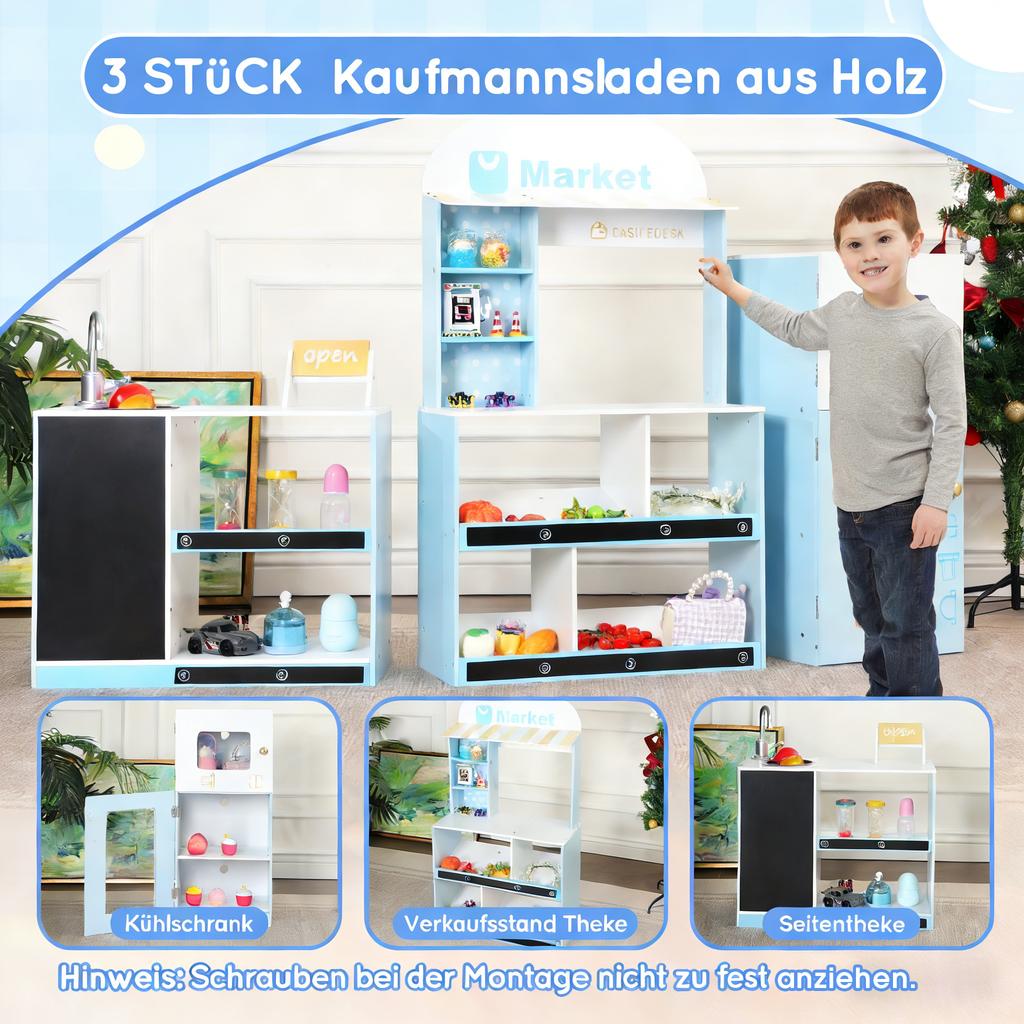 Loja de Brinquedo para Crianças, Brinquedo Educativo para Crianças a partir de 3 Anos, Madeira + Plástico, Azul, 30x155x