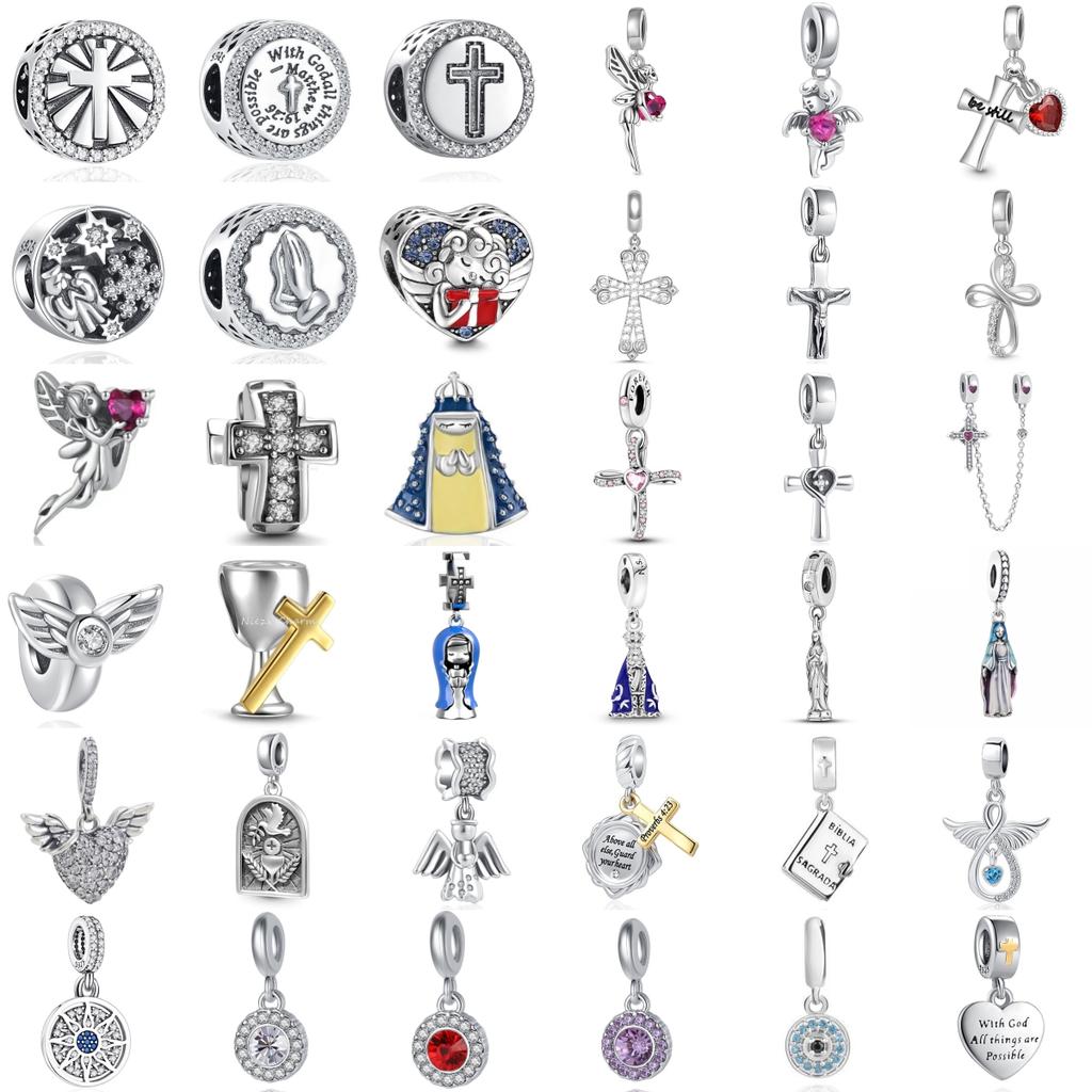 New Copper Religious Belief Angel Cross Charm Fit Original Bracelet Accessories Women Jewelry