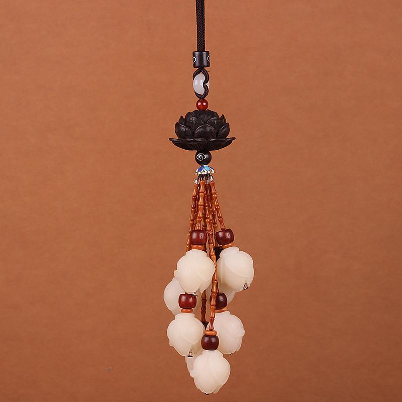 Bodhi Magnolia Lotus Ebony Car Rearview Mirror Pendant Ornament