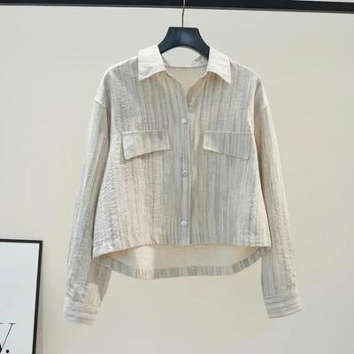 Dame Løs Kort Stripete Skjorte Høst Kunstnerisk Stil Langermet Casual Litterær Topper