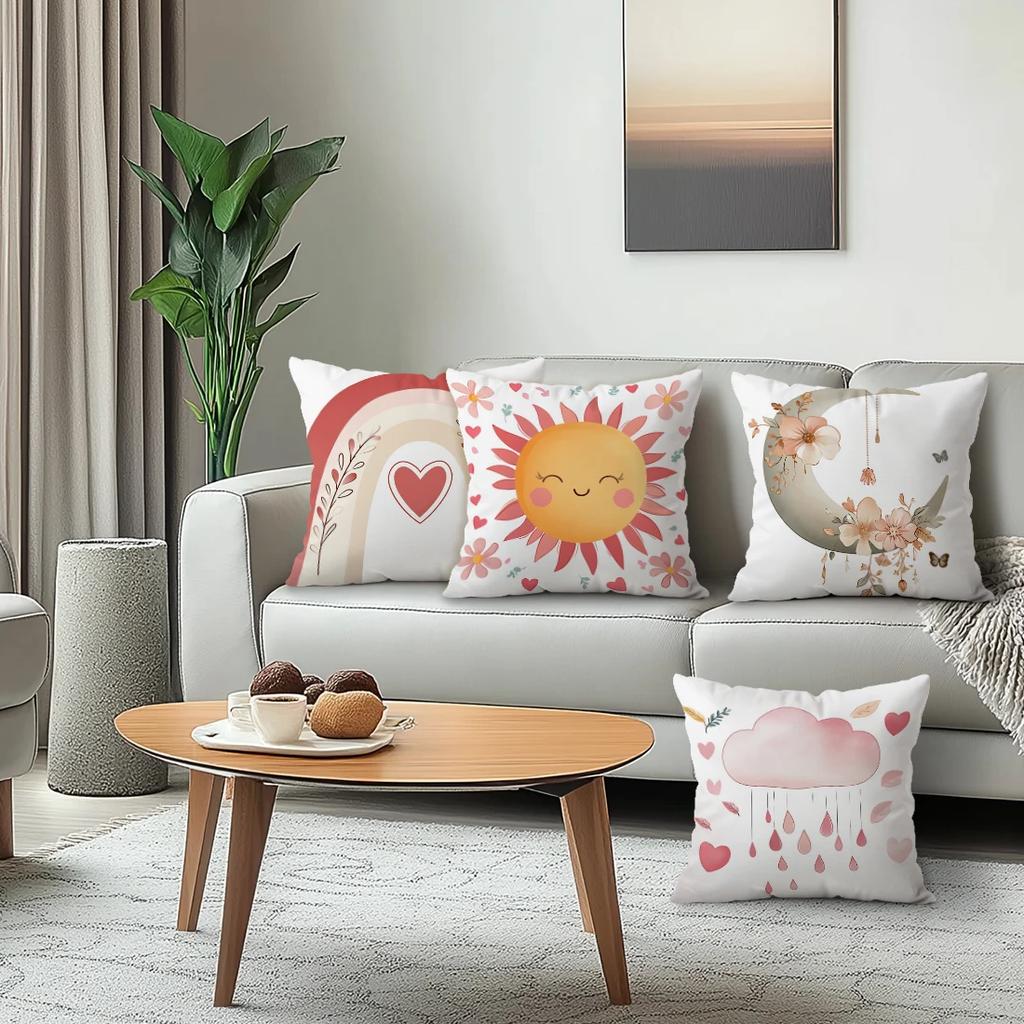 4pcs/set Rainbow Heart Cloud Decoration Cushions Pillowcase Polyester Cushion Cover Throw Pillow Pillowcover Home Car Sofa Decor