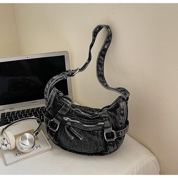 

Джинсовая сумка-пельмень Lazy Wind Женская 2025 Новая Универсальная Сумка через плечо Большой вместимости Повседневная Дорожная Сумка Мессенджер чёрный