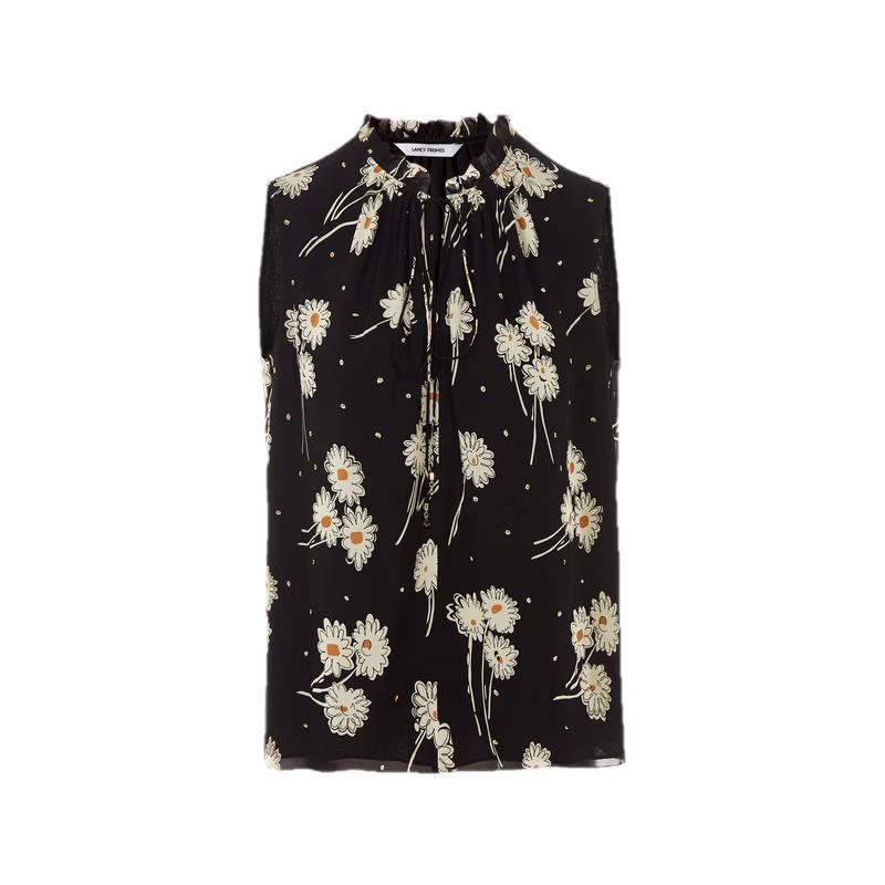 Langzi Women s Elegant Sleeveless Daisy Print Blouse L