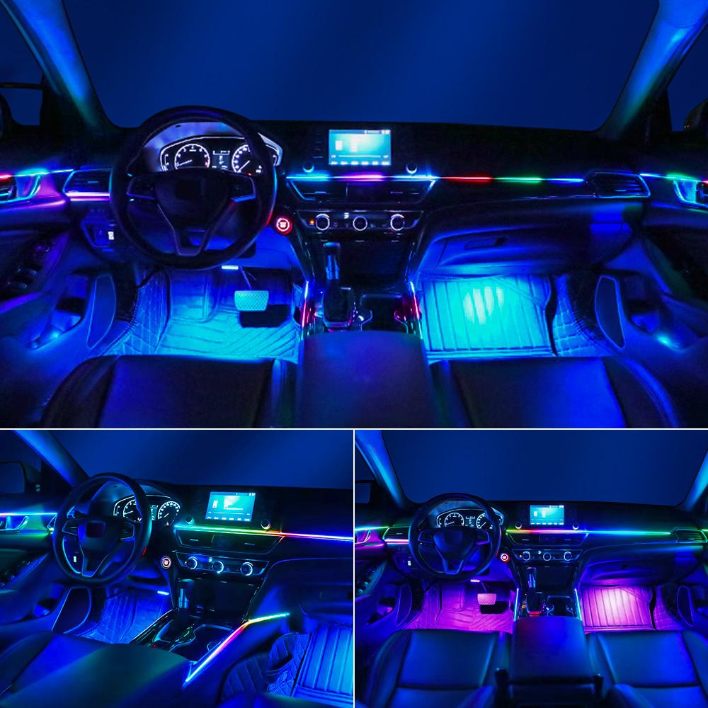 18/22 In 1 Led Acrylic Ambient Lamp 64 213 Color RGB Blutooth APP Control Car Atmosphere Lights Support One Zone Dual Zone 12V