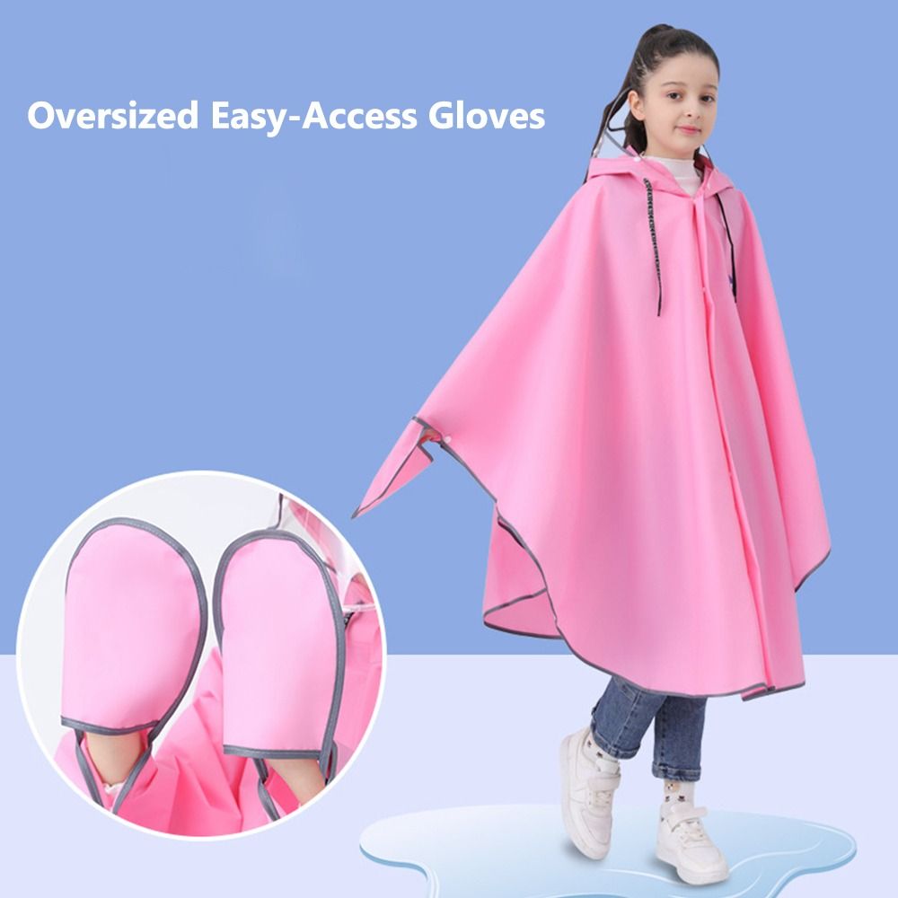 With Gloves Waterproof School Raincoat Detachable Clear Brim Outdoor Rain Cloak  for Boys and Girls
