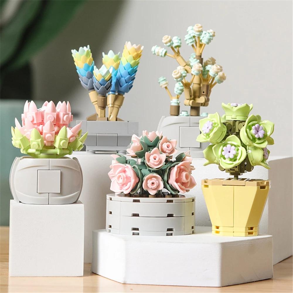 Bonsai Building Blocks City Creative Pant Flower Block Building Bricks Construction Flowers DIY Potted Blocks Gift.