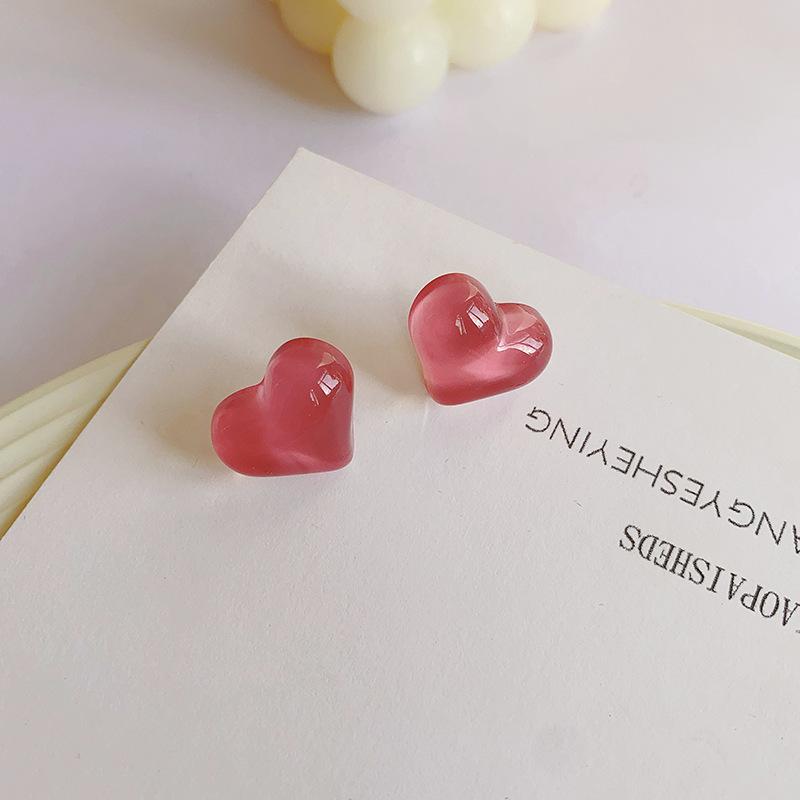 Jelly Color Pink Heart Stud Earrings for Women Trendy Cute Acrylic Earrings Girls Sweet Romantic Party Jewelry