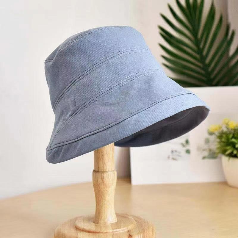 

Solid Color Bucket Hat Sunshade Visors Cotton Summer Cap Wide Brim Foldable Fisherman Hat Women синий