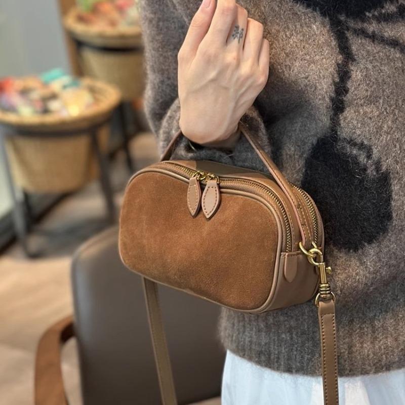 Vintage Faux Suede Leather Crossbody Bag for Women Small Shoulder Messenger Handbag Fashion Accessory