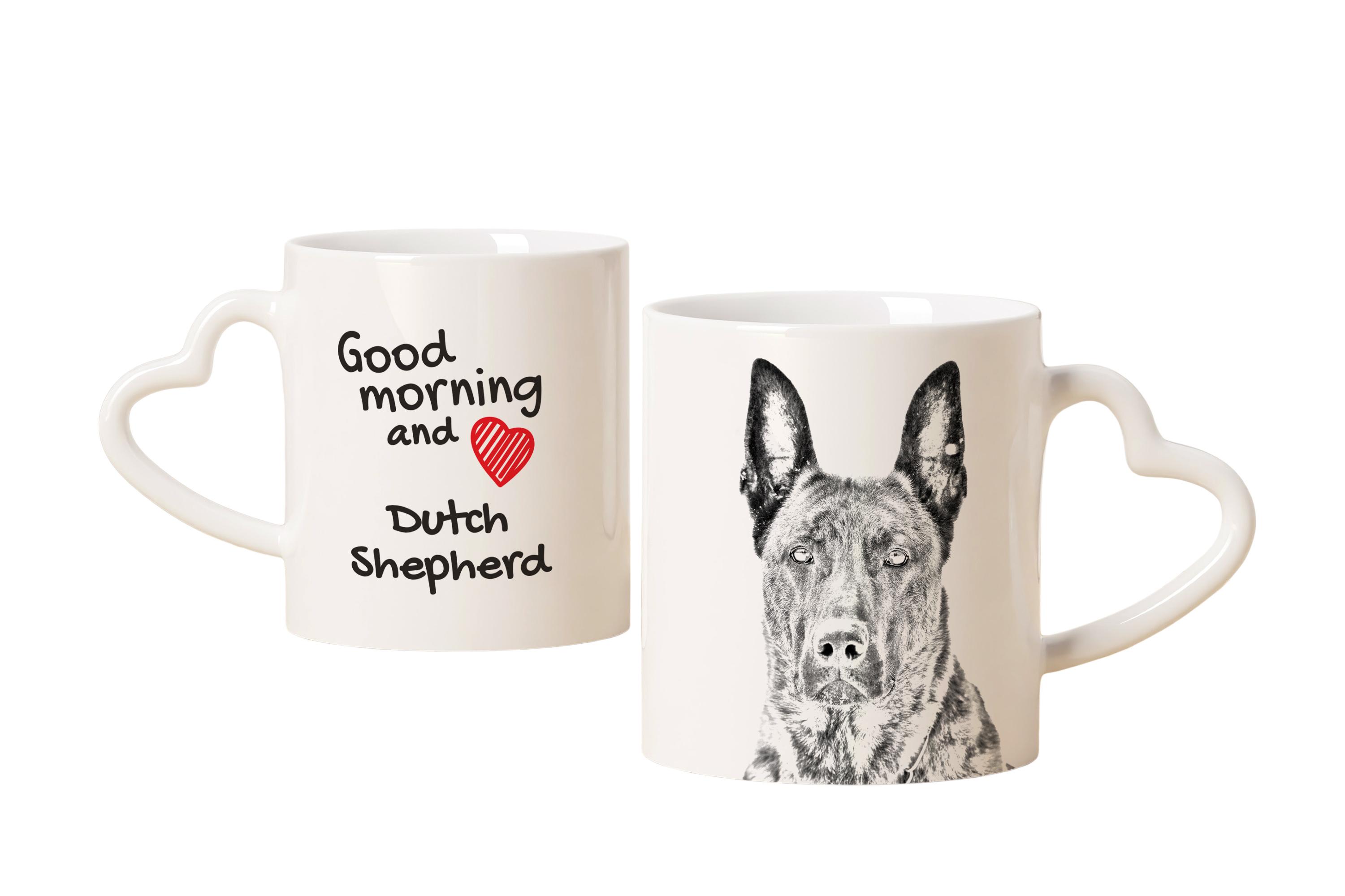 

Dutch Shepherd Dog, Dutch Herder - cup with a dog, adorable cup with a heart-shaped handle, universal gift from the Art-Dog brand білий