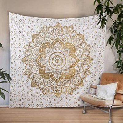 Ινδικό παραδοσιακό Mandala Hippie Κρεμάστρα τοίχου, βαμβακερή ταπετσαρία Ombre Bohemian κάλυμμα (Χρυσό Λουλούδι)