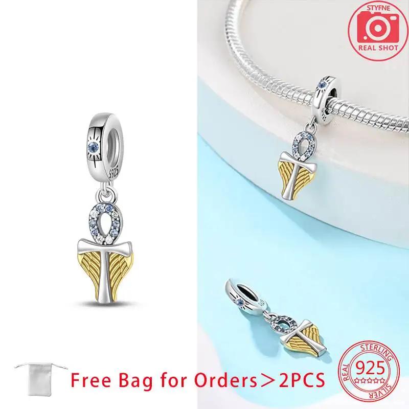 Authentic Pink Zircon Love Cross Wing Cross Retro Pattern Cross Charm Bead Charms Copper Bead Charms Pendant Compatible With Do It Yourself Bracelets