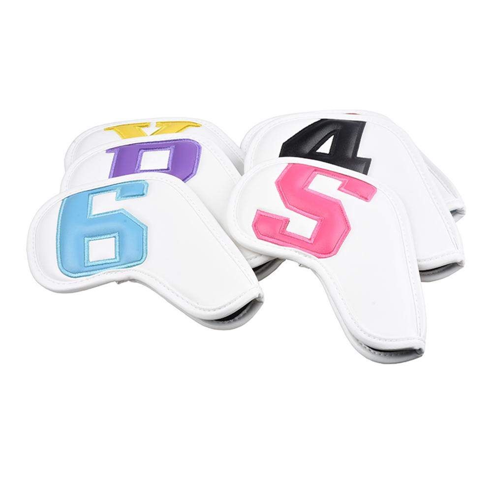 10Piece PU Leather Golf Iron Headcovers Set with Embroidered Number Tags ( 4-9 ASPX)  Durable Club Protection Accessories