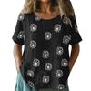 Women's Vintage Print Short Sleeve Top - Round Neck, Cotton Linen Fabric