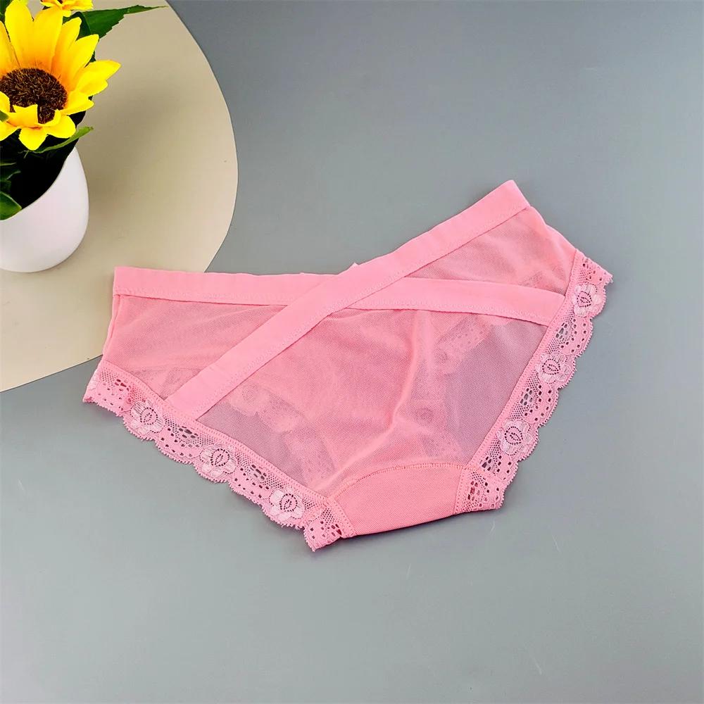 3PC Low Rise Lace Ruffles Women's Mesh Underwear Sweet Ladies Perspective Sexy Briefs Comfortable Panties