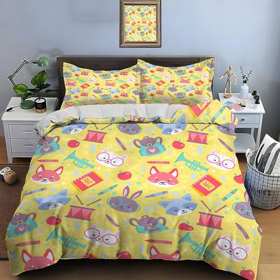 Cute Animals And School Supplies Background Bedding Set For Kids Luxury Gift 3Pcs Digital Print Comforter Set Soft Comfortable