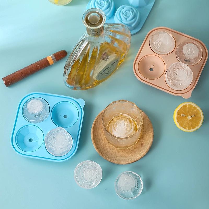 Summer Silicone Ice Compartment 4-hole with Lid Rose Diamond Ice Cube Film Ice Hockey Whisky DIY Ice Film