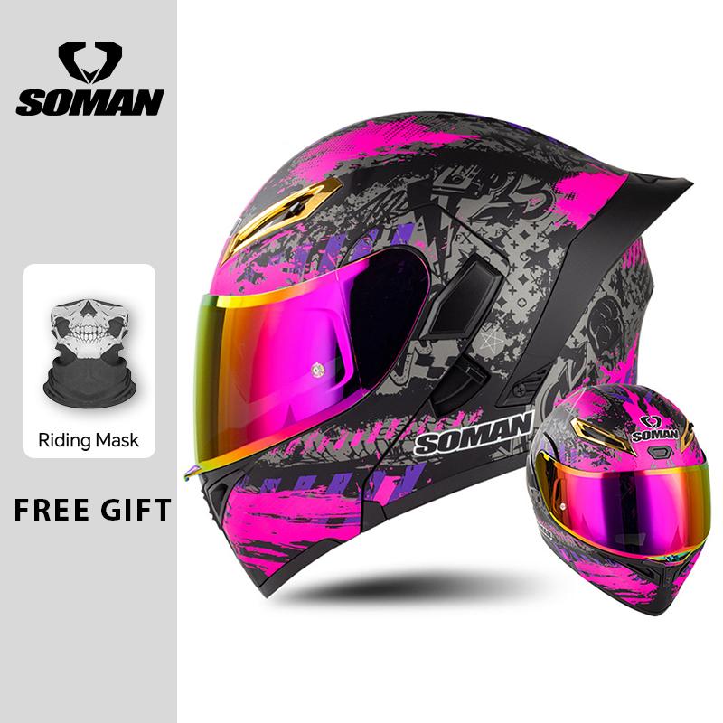 Four Seasons DOT Approved Flip Up Helmet Dual Visors Modular Helmets Full Face Motorcycle Helmet Motorbike Moped Racing