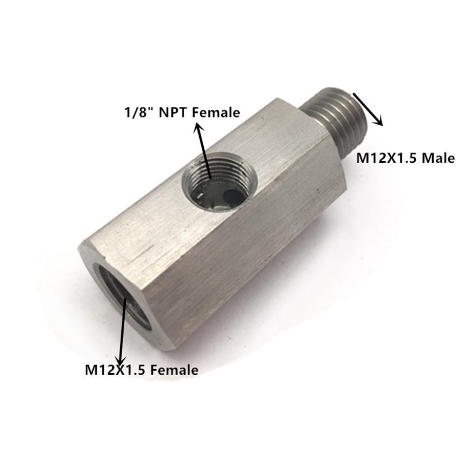 1/8" NPT Oil Pressure Sensor Tee to M12X1.5 Adapter Turbo Supply Feed Line Gauge