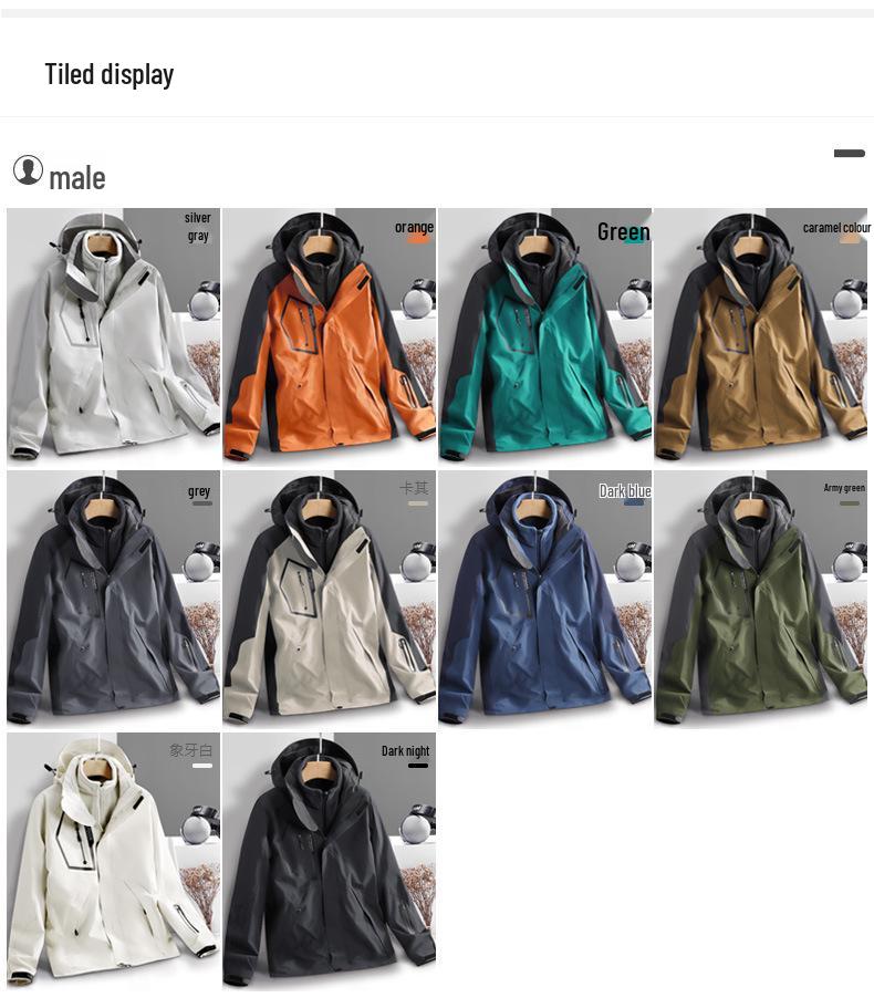 Unisex Water-Repellent 3-in-1 Jacket with Detachable Layers, Velvet Lining, Windproof & Waterproof for Autumn/Winter.