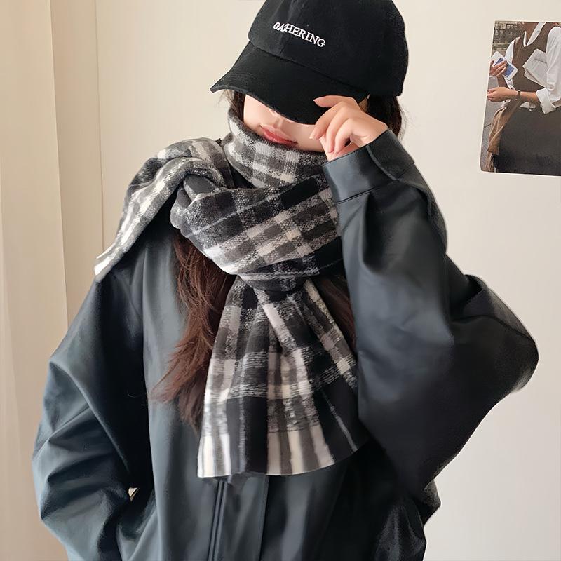 Plaid scarf Korean atmosphere female autumn and winter versatile warm thickened scarf imitation cashmere explosion